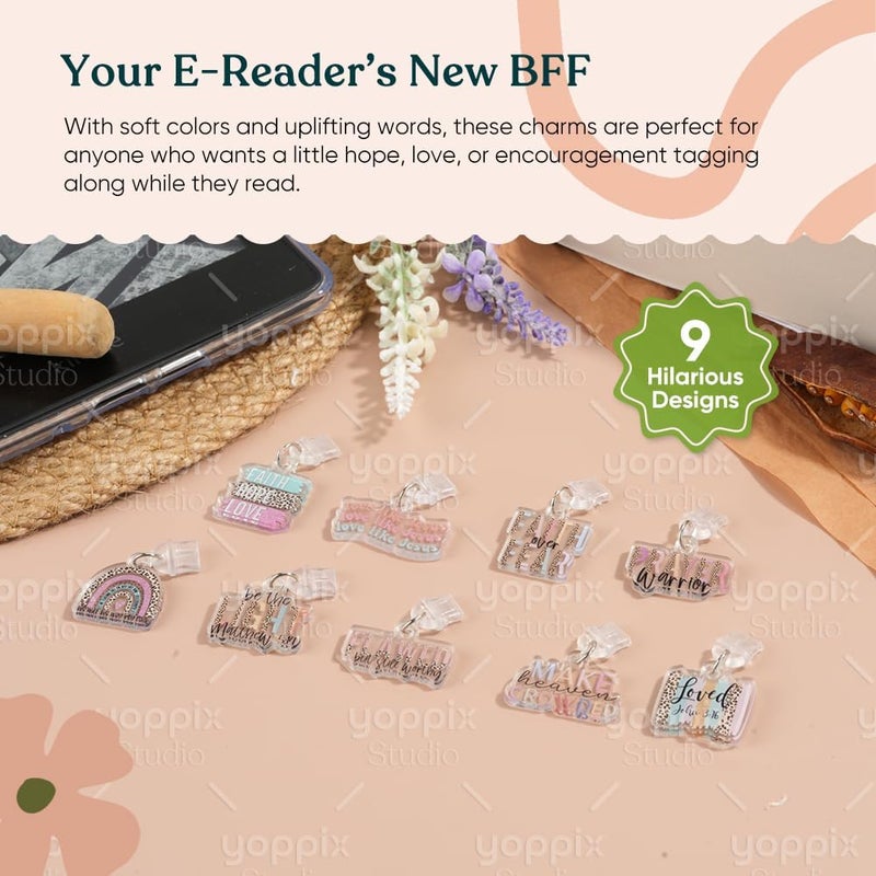 YOPPIX 9PCS Charms for E-Reader, About Faith Theme Dust Plug Charm Compatible with Type C Charging Port, Gift for Book Lover Readers Men Women Teachers Students, Accessories for E-Reader - Image 2